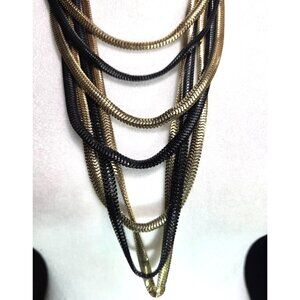 Multi-Layer Black Gold tone Chain Necklace statement formal glam womens jewelry